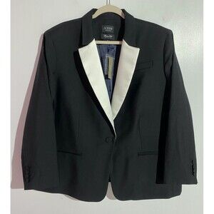 J Crew Blazer Women 24/3X Black White Tuxedo Tollegno 1900 Italian Wool Corpcore